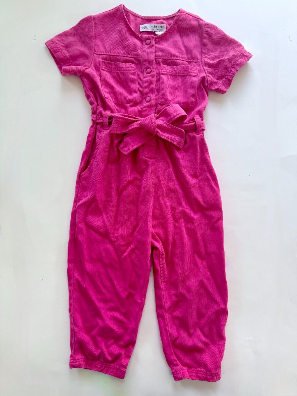 Zara Girls Hot Pink Denim Jumpsuit Size 3-4 Belted
